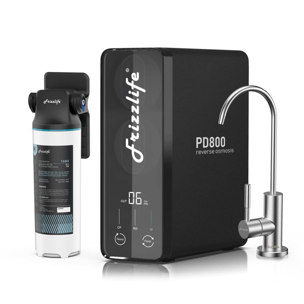 Frizzlife RO Reverse Osmosis Water Filtration System - 600 GPD High Flow, Tankless, Reduce TDS, Compact, Alkaline Mineral PH, 1.5:1 Drain Ratio, USA Tech Support, PD600-TAM3