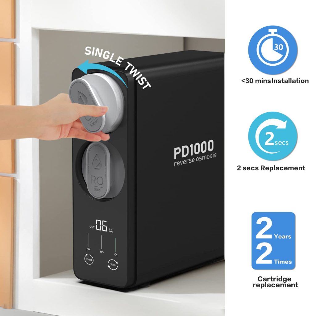 Frizzlife RO Reverse Osmosis Water Filtration System - 600 GPD High Flow, Tankless, Reduce TDS, Compact, Alkaline Mineral PH, 1.5:1 Drain Ratio, USA Tech Support, PD600-TAM3