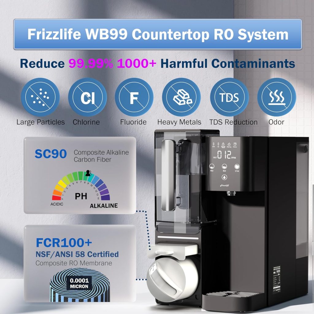Frizzlife WB99-C Countertop Reverse Osmosis System, Alkaline RO Water Filter with Portable Water Pitcher, NSF/ANSI 58 Certified Elements, TDS  Filter Life Monitoring, No Installation USA Tech Support Frizzlife WB99-C Countertop Reverse Osmosis System, Alkaline RO Water Filter with Portable Water Pitcher, NSF/ANSI 58 Certified Elements, TDS  Filter Life Monitoring, No Installation USA Tech Support
