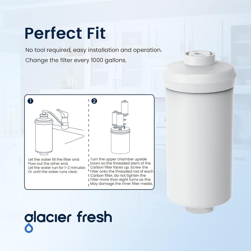 GLACIER FRESH Gravity-fed Water Filter System, 3 Gallon Stainless-Steel System with 6 Filters, Metal Water Level Spigot, and Stand to Reduce up to 99% Chlorine