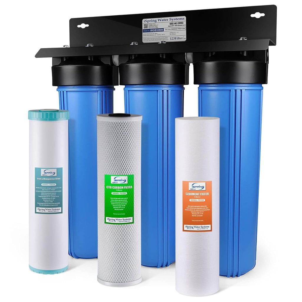 iSpring Whole House Water Filter System, Reduces Iron, Manganese, Chlorine, Sediment, Taste, and Odor, 3-Stage Iron Filter Whole House, Model: WGB32BM iSpring Whole House Water Filter System, Reduces Iron, Manganese, Chlorine, Sediment, Taste, and Odor, 3-Stage Iron Filter Whole House, Model: WGB32BM