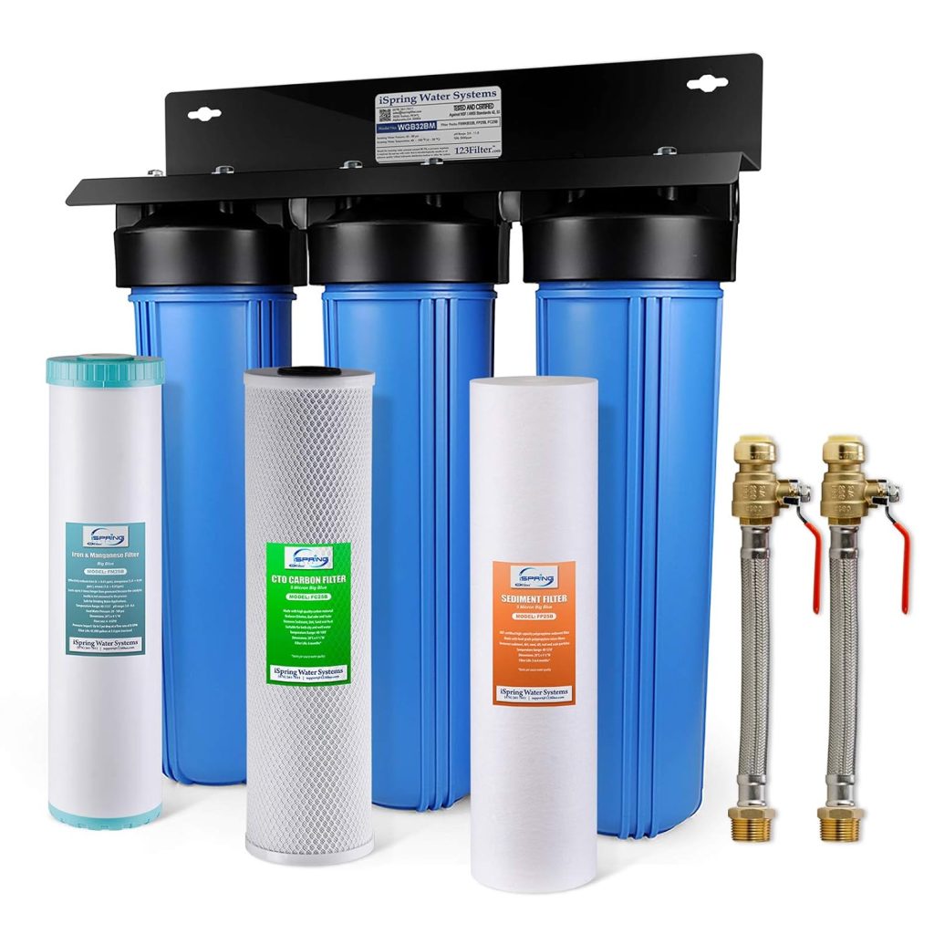 iSpring Whole House Water Filter System, Reduces Iron, Manganese, Chlorine, Sediment, Taste, and Odor, 3-Stage Iron Filter Whole House, Model: WGB32BM iSpring Whole House Water Filter System, Reduces Iron, Manganese, Chlorine, Sediment, Taste, and Odor, 3-Stage Iron Filter Whole House, Model: WGB32BM