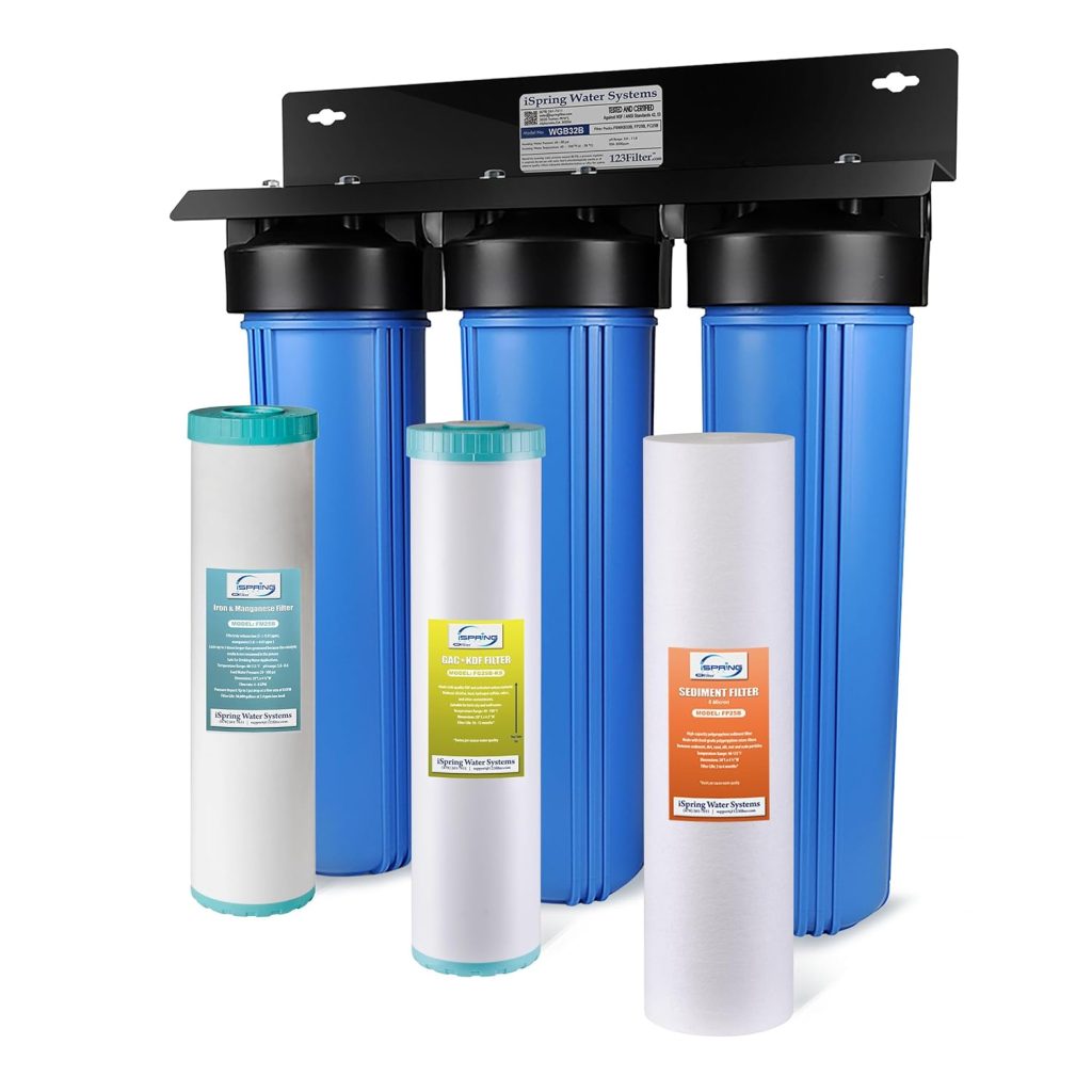 iSpring Whole House Water Filter System, Reduces Iron, Manganese, Chlorine, Sediment, Taste, and Odor, 3-Stage Iron Filter Whole House, Model: WGB32BM iSpring Whole House Water Filter System, Reduces Iron, Manganese, Chlorine, Sediment, Taste, and Odor, 3-Stage Iron Filter Whole House, Model: WGB32BM