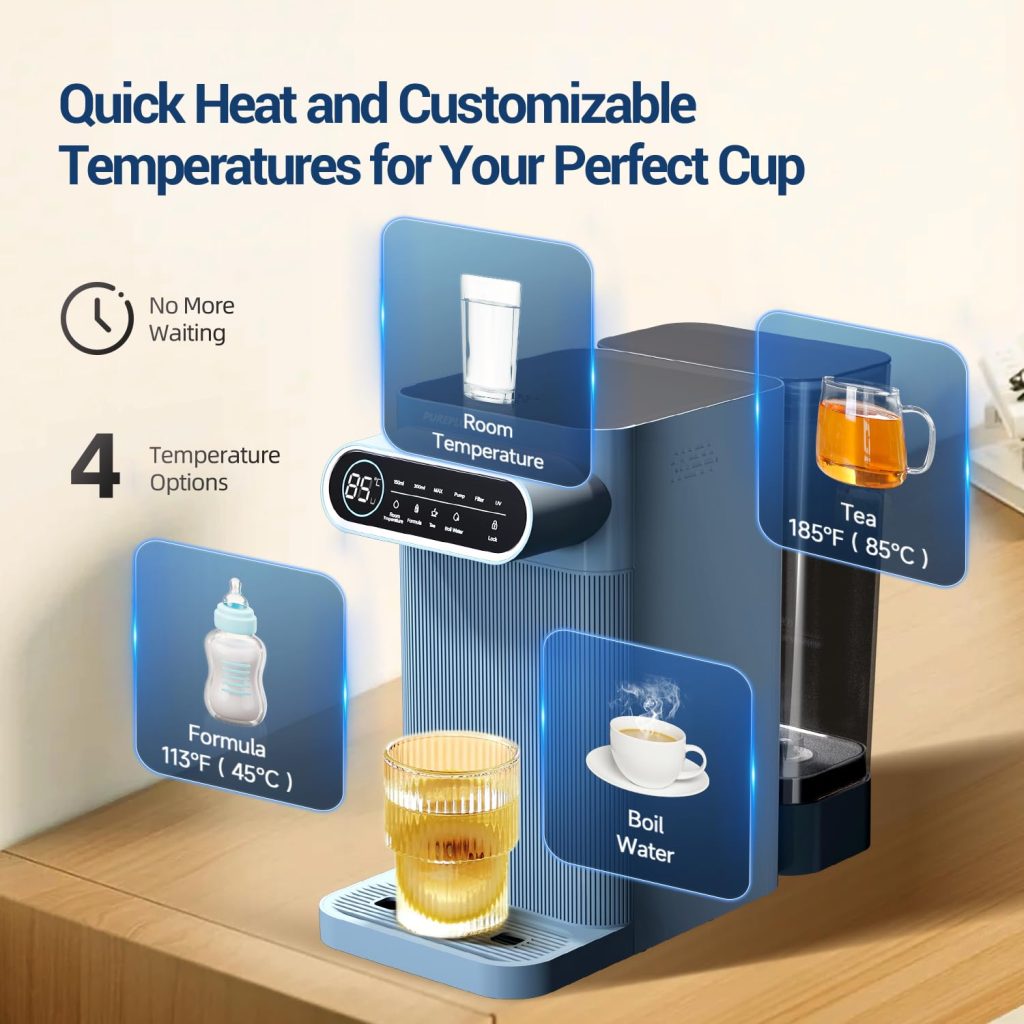 PUREPLUS Countertop Reverse Osmosis Water Filtration System, 5 Stage Countertop Water Filtration, Portable Instant Hot Water Dispenser, 4 Temperature Options, No Installation Required, PP-WFC-DA-Blue PUREPLUS Countertop Reverse Osmosis Water Filtration System, 5 Stage Countertop Water Filtration, Portable Instant Hot Water Dispenser, 4 Temperature Options, No Installation Required, PP-WFC-DA-Blue