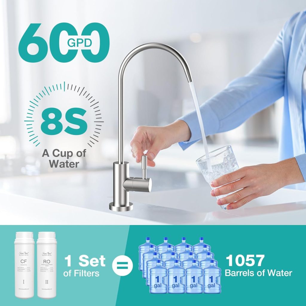 SimPure Tankless Reverse Osmosis System, 7-Stages Under Sink Water Filtration System, 600 GPD RO Water Filter Purification, 2:1 Pure to Drain, Fresh Water Technology, BPA Free(Upgraded Q3-600) SimPure Tankless Reverse Osmosis System, 7-Stages Under Sink Water Filtration System, 600 GPD RO Water Filter Purification, 2:1 Pure to Drain, Fresh Water Technology, BPA Free(Upgraded Q3-600)