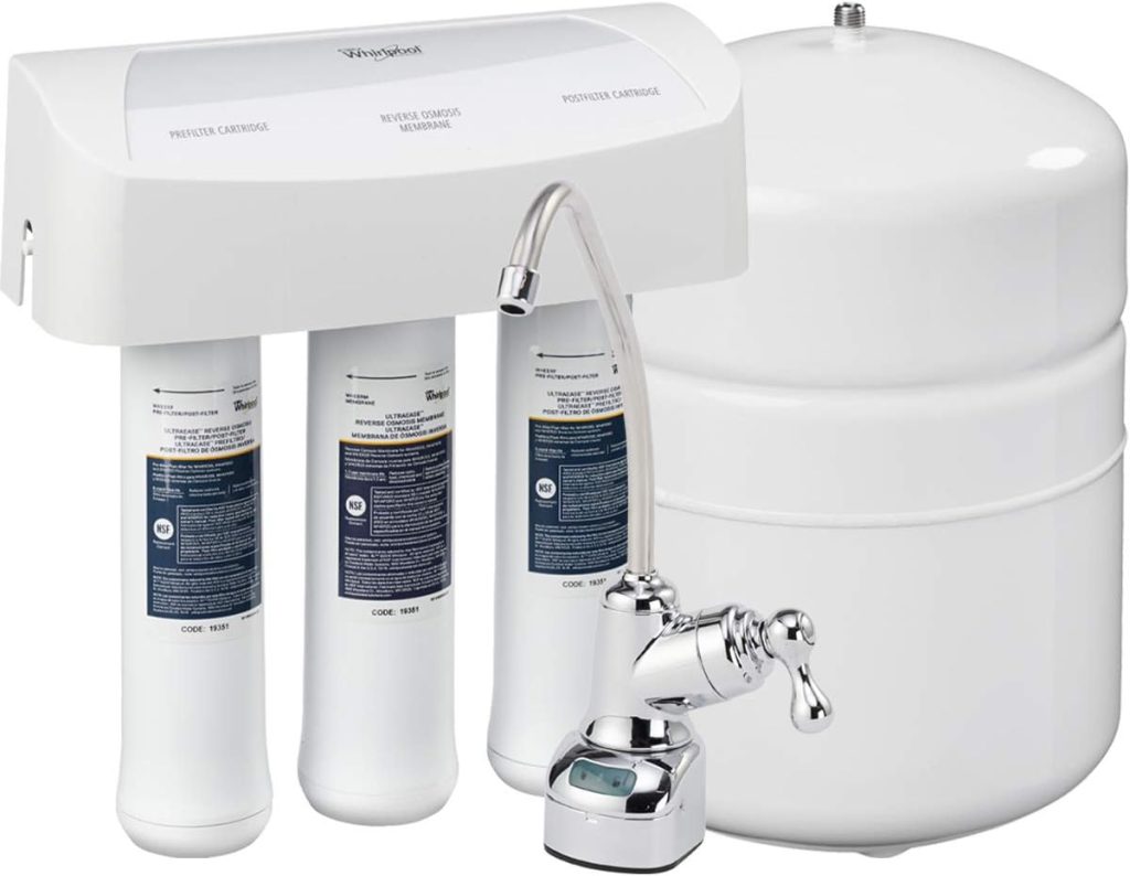 Whirlpool WHER25 Reverse Osmosis (RO) Filtration System With Chrome Faucet | Extra Long Life | Easy To Replace UltraEase Filter Cartridges, White Whirlpool WHER25 Reverse Osmosis (RO) Filtration System With Chrome Faucet | Extra Long Life | Easy To Replace UltraEase Filter Cartridges, White