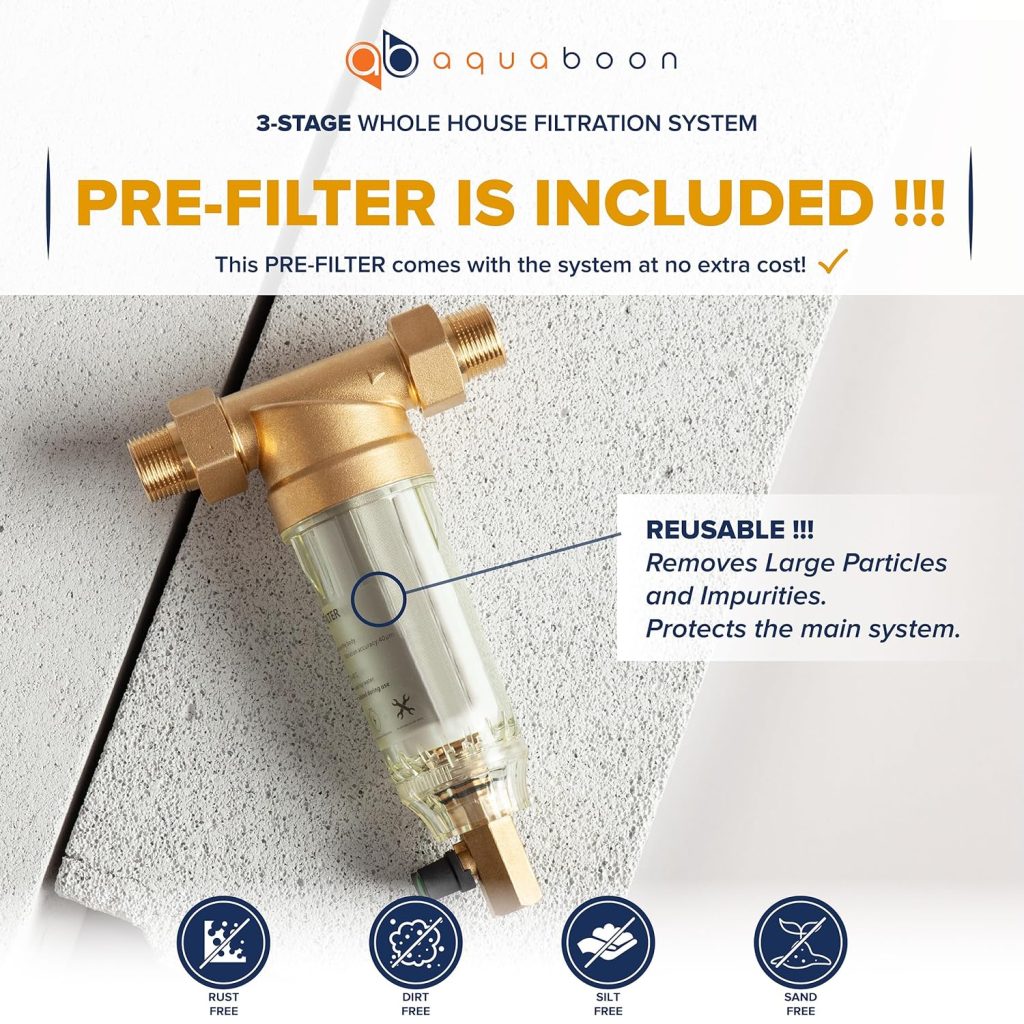 Aquaboon 20 3 Stage Whole House Water Filtration System with Big Housings and Pressure Gauges - GAC Filter, Carbon Block, Sediment Filter Cartridges - Whole Home Water Filters Portable Steel Frame Aquaboon 20 3 Stage Whole House Water Filtration System with Big Housings and Pressure Gauges - GAC Filter, Carbon Block, Sediment Filter Cartridges - Whole Home Water Filters Portable Steel Frame