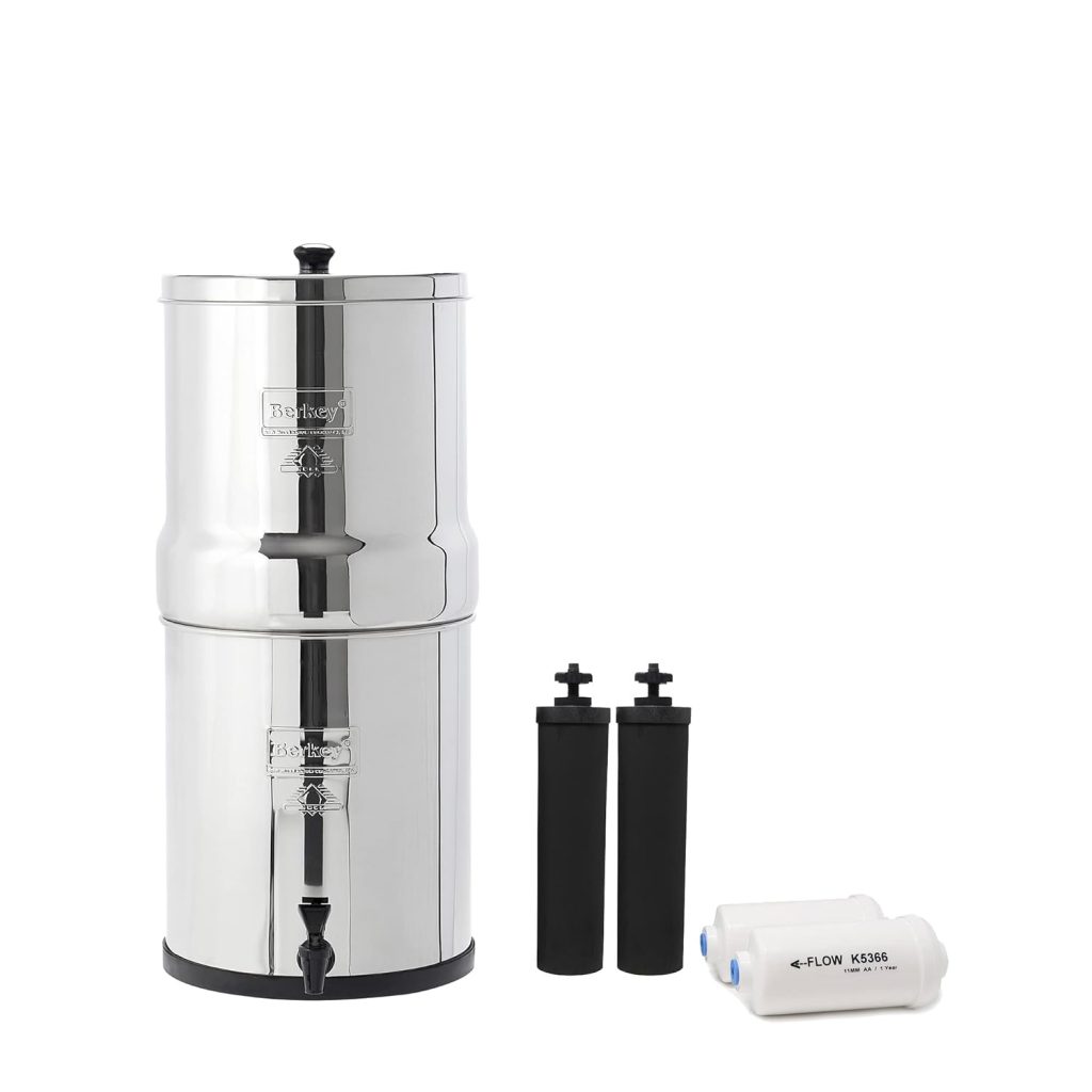 Big Berkey Gravity-Fed Water Filter System 2.25 Gallon with 2 Black Berkey Elements, 2 Berkey PF-2 Fluoride and Arsenic Reduction Elements Big Berkey Gravity-Fed Water Filter System 2.25 Gallon with 2 Black Berkey Elements, 2 Berkey PF-2 Fluoride and Arsenic Reduction Elements