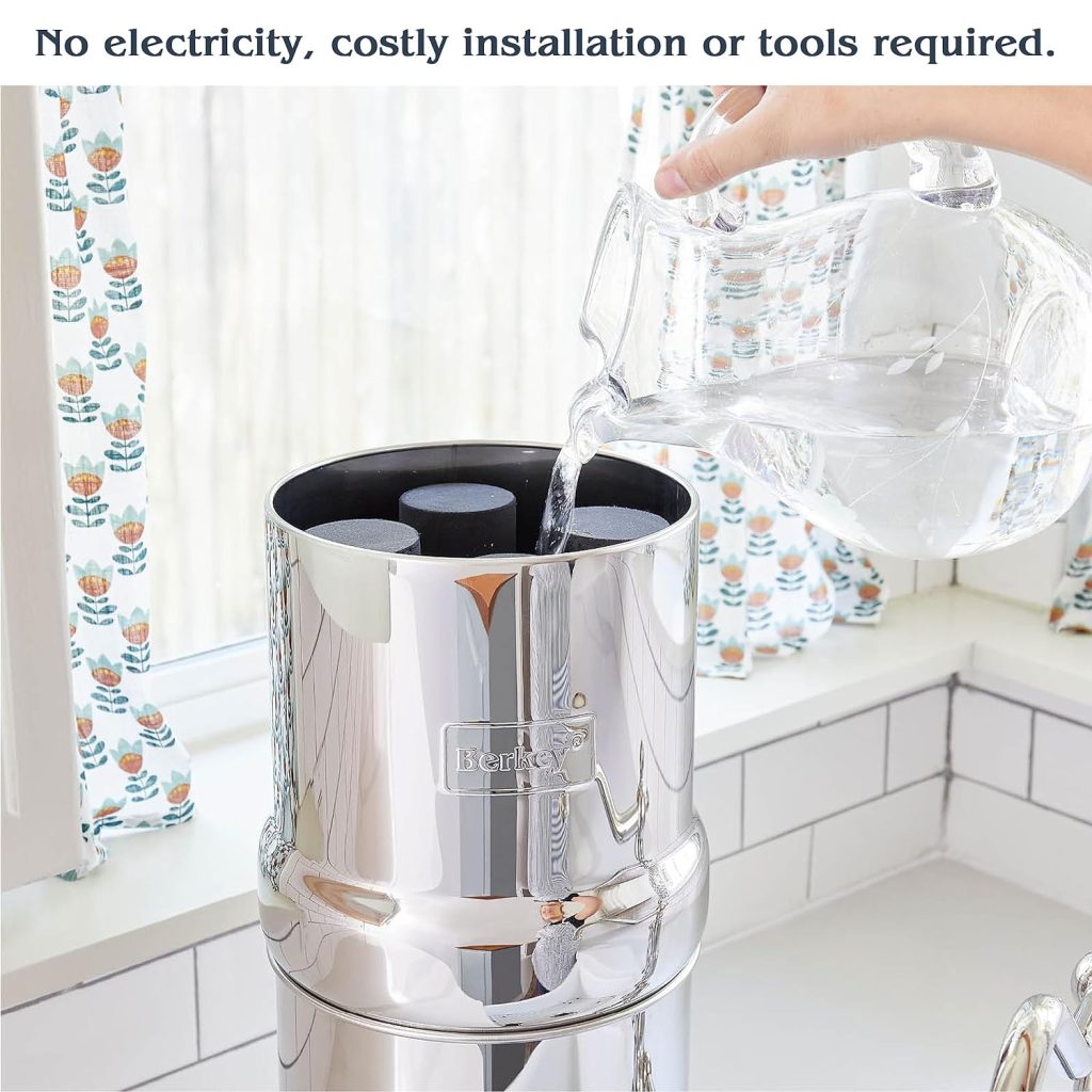 Big Berkey Gravity-Fed Water Filter System 2.25 Gallon with 2 Black Berkey Elements, 2 Berkey PF-2 Fluoride and Arsenic Reduction Elements Big Berkey Gravity-Fed Water Filter System 2.25 Gallon with 2 Black Berkey Elements, 2 Berkey PF-2 Fluoride and Arsenic Reduction Elements