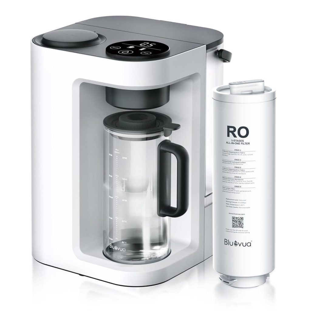 Bluevua RO100ROPOT-LITE Countertop Reverse Osmosis Water Filter System, 5 Stage Purification, 3:1 Pure to Drain, Portable Water Purifier (No Installation Required) (White) Bluevua RO100ROPOT-LITE Countertop Reverse Osmosis Water Filter System, 5 Stage Purification, 3:1 Pure to Drain, Portable Water Purifier (No Installation Required) (White)