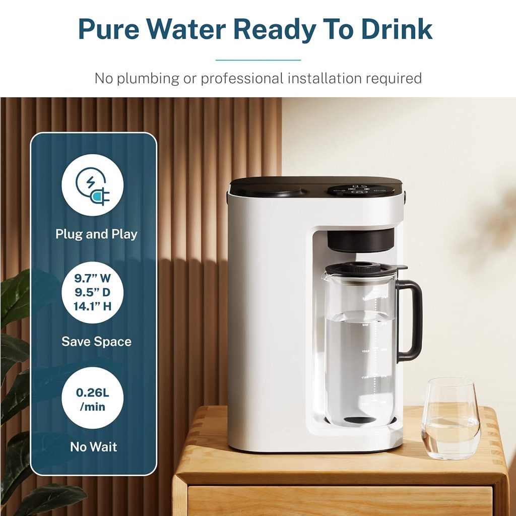 Bluevua RO100ROPOT-LITE Countertop Reverse Osmosis Water Filter System, 5 Stage Purification, 3:1 Pure to Drain, Portable Water Purifier (No Installation Required) (White) Bluevua RO100ROPOT-LITE Countertop Reverse Osmosis Water Filter System, 5 Stage Purification, 3:1 Pure to Drain, Portable Water Purifier (No Installation Required) (White)