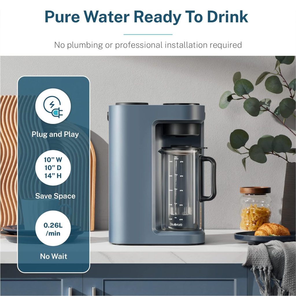 Bluevua RO100ROPOT-LITE Countertop Reverse Osmosis Water Filter System, 5 Stage Purification, 3:1 Pure to Drain, Portable Water Purifier (No Installation Required) (White) Bluevua RO100ROPOT-LITE Countertop Reverse Osmosis Water Filter System, 5 Stage Purification, 3:1 Pure to Drain, Portable Water Purifier (No Installation Required) (White)