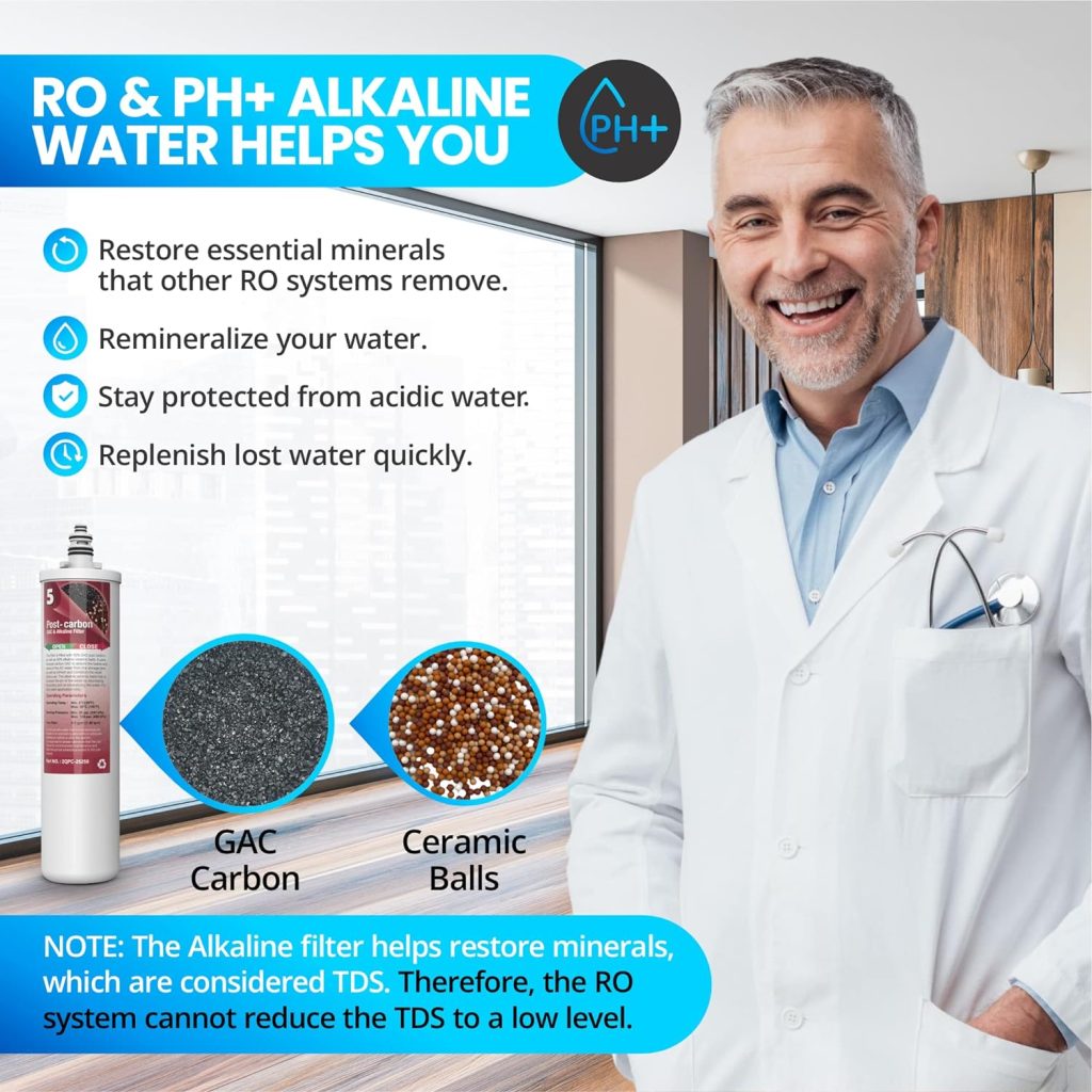 GWS ProQ2 Alkaline Water, Reverse Osmosis System, 6 Stage Quick-Change Water Filter Replacement, Under Sink Water Filtration System, Alkaline Water System for Essential Minerals, NSF Parts, 50GPD