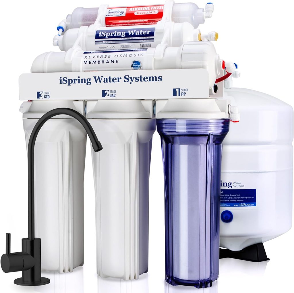 iSpring RCC7AK-BLK, 75 GPD Alkaline 6-Stage Reverse Osmosis System with Stylish Black RO Faucet, pH+ Remineralization RO Water Filter System Under Sink, Superb Taste Drinking Water Filter iSpring RCC7AK-BLK, 75 GPD Alkaline 6-Stage Reverse Osmosis System with Stylish Black RO Faucet, pH+ Remineralization RO Water Filter System Under Sink, Superb Taste Drinking Water Filter