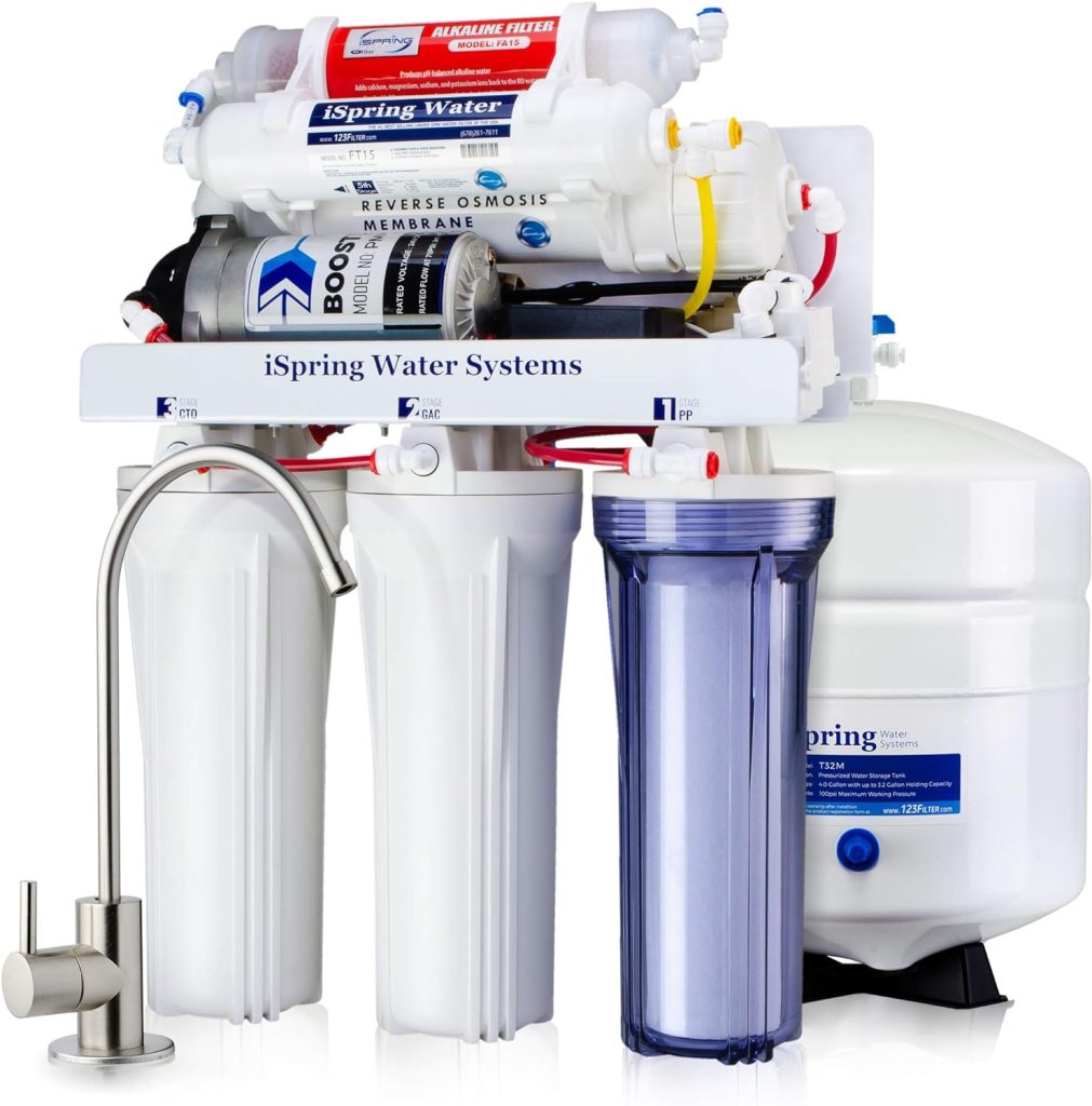 iSpring RCC7P-AK 6-Stage Reverse Osmosis System Under Sink with Alkaline Water Filter and Pump, pH+, 75 GPD, TDS Reduction, RO Drinking Water Filtration System iSpring RCC7P-AK 6-Stage Reverse Osmosis System Under Sink with Alkaline Water Filter and Pump, pH+, 75 GPD, TDS Reduction, RO Drinking Water Filtration System