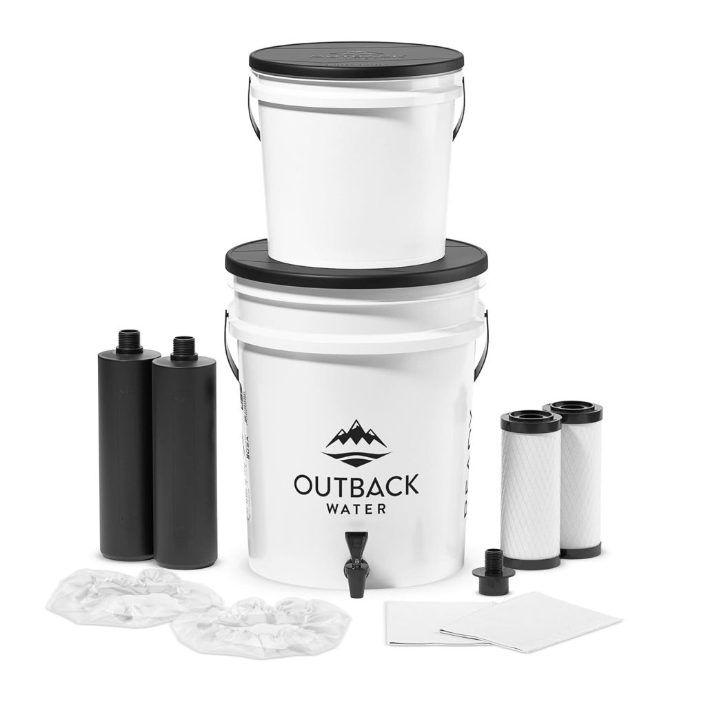 Outback Water Emergency Water Filtration System - Extra Replacement Filters - 5 Gal Bucket Water Filter - Portable - Gravity-Fed Purifier - for Potable Clean Drinking Water - 20-24 Gal/Day Outback Water Emergency Water Filtration System - Extra Replacement Filters - 5 Gal Bucket Water Filter - Portable - Gravity-Fed Purifier - for Potable Clean Drinking Water - 20-24 Gal/Day