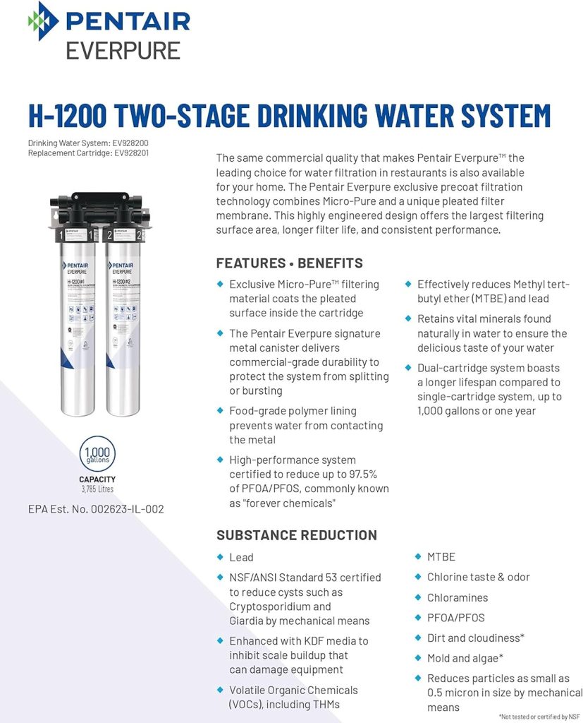 Pentair Everpure H-1200 Quick-Change Filter Cartridge Set, EV928201, Replacement Twin Pack for Use in Everpure H-1200 Drinking Water System, 1,000 Gallon Capacity, 0.5 Micron Pentair Everpure H-1200 Quick-Change Filter Cartridge Set, EV928201, Replacement Twin Pack for Use in Everpure H-1200 Drinking Water System, 1,000 Gallon Capacity, 0.5 Micron