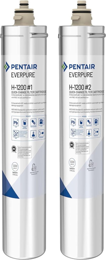 Pentair Everpure H-1200 Quick-Change Filter Cartridge Set, EV928201, Replacement Twin Pack for Use in Everpure H-1200 Drinking Water System, 1,000 Gallon Capacity, 0.5 Micron Pentair Everpure H-1200 Quick-Change Filter Cartridge Set, EV928201, Replacement Twin Pack for Use in Everpure H-1200 Drinking Water System, 1,000 Gallon Capacity, 0.5 Micron