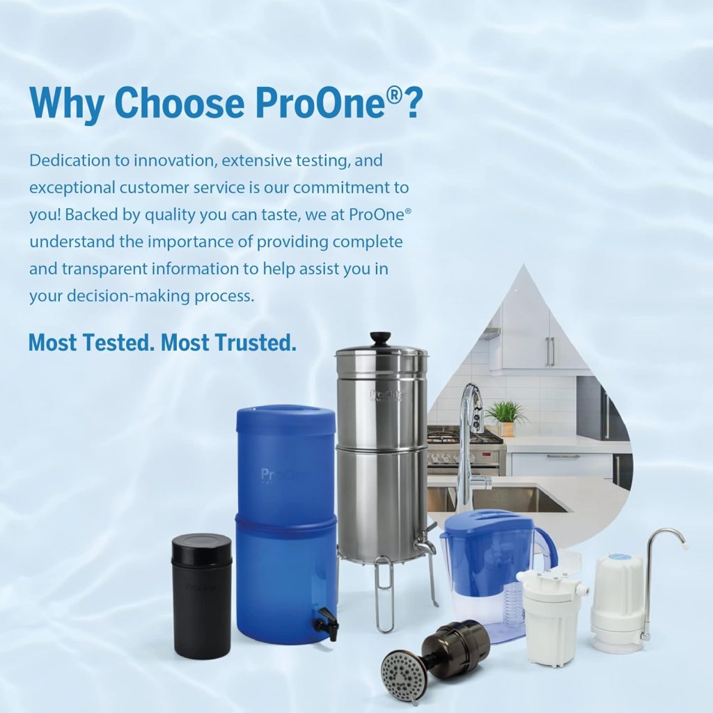 ProOne Big+ Stainless-Steel Gravity Water Filter System, 3-Gallon Water Capacity, Countertop Water Dispenser for Home, Camping, and Travel w/ (2) 7-inch Filter  Wire Stand, Proven to Reduce PFAS ProOne Big+ Stainless-Steel Gravity Water Filter System, 3-Gallon Water Capacity, Countertop Water Dispenser for Home, Camping, and Travel w/ (2) 7-inch Filter  Wire Stand, Proven to Reduce PFAS