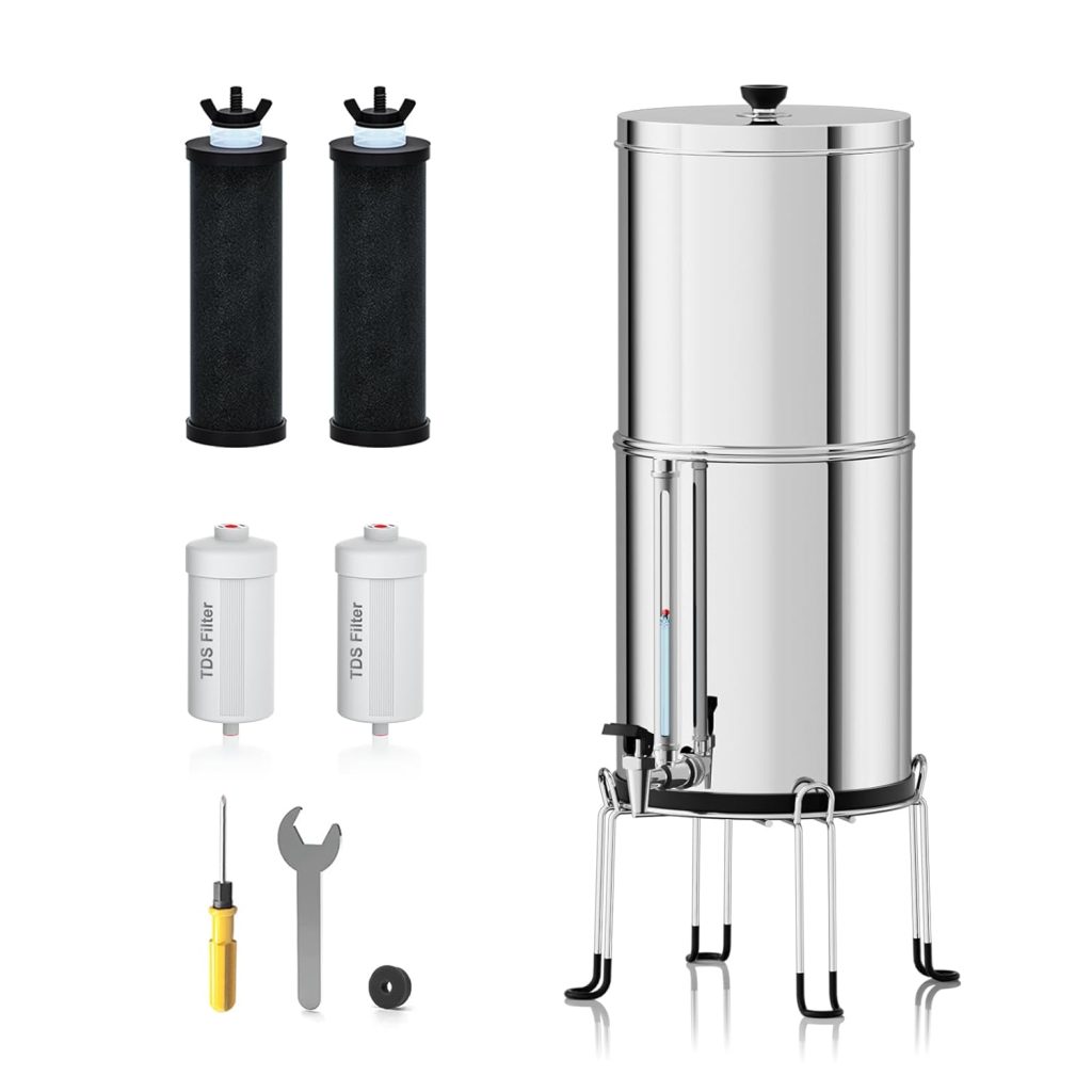 Purewell 1.5G Stainless-Steel Filter System with 4 Filters and Stand,8-Stage Gravity Water Filter System with Embedded Visual Water Level - Ideal for Kitchen, Reduce Fluoride and Chlorine Purewell 1.5G Stainless-Steel Filter System with 4 Filters and Stand,8-Stage Gravity Water Filter System with Embedded Visual Water Level - Ideal for Kitchen, Reduce Fluoride and Chlorine