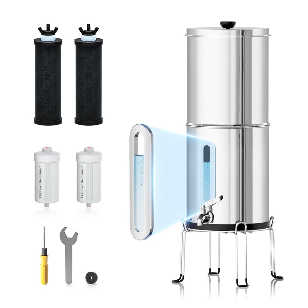 Purewell 1.5G Stainless-Steel Filter System with 4 Filters and Stand,8-Stage Gravity Water Filter System with Embedded Visual Water Level - Ideal for Kitchen, Reduce Fluoride and Chlorine Purewell 1.5G Stainless-Steel Filter System with 4 Filters and Stand,8-Stage Gravity Water Filter System with Embedded Visual Water Level - Ideal for Kitchen, Reduce Fluoride and Chlorine