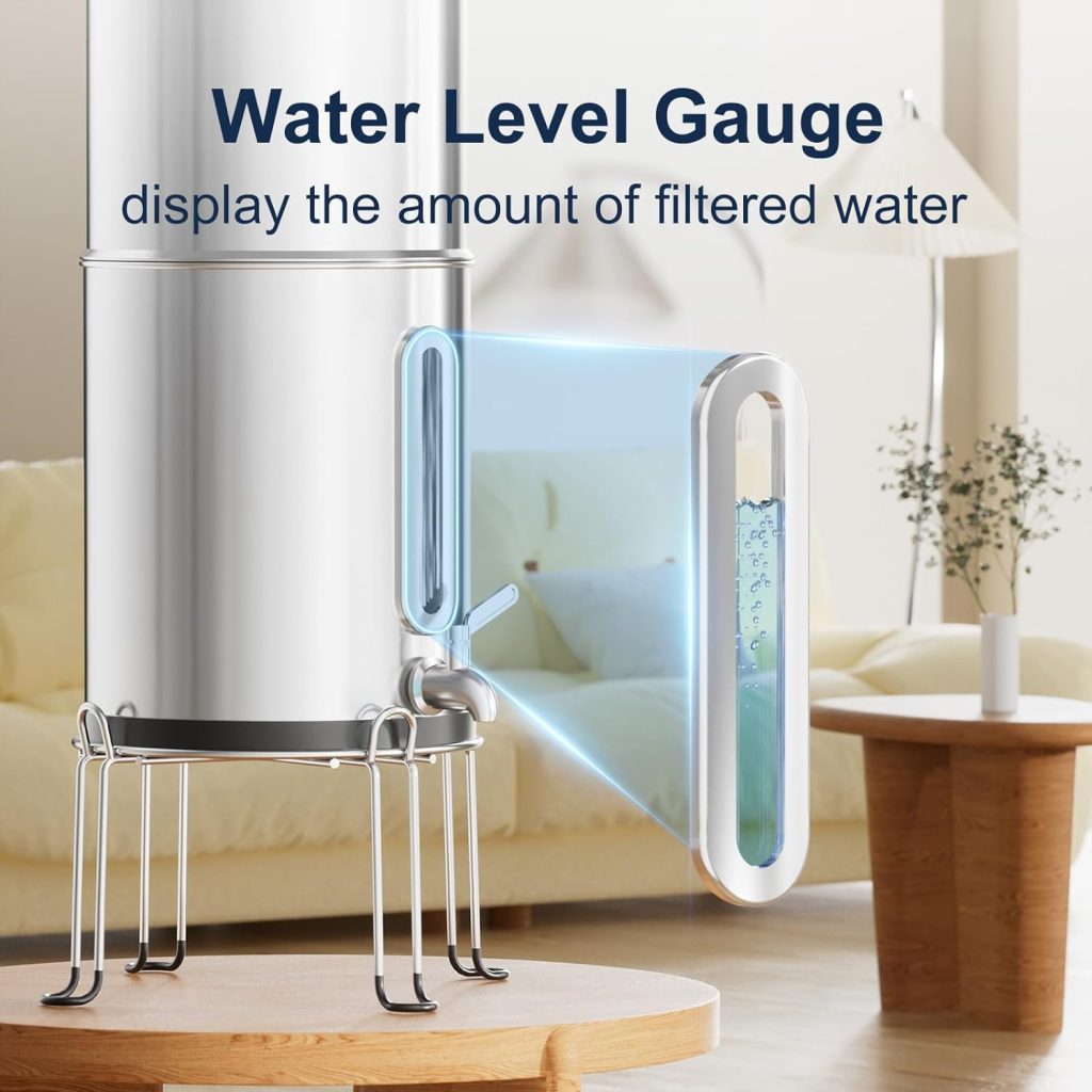 Purewell 1.5G Stainless-Steel Filter System with 4 Filters and Stand,8-Stage Gravity Water Filter System with Embedded Visual Water Level - Ideal for Kitchen, Reduce Fluoride and Chlorine Purewell 1.5G Stainless-Steel Filter System with 4 Filters and Stand,8-Stage Gravity Water Filter System with Embedded Visual Water Level - Ideal for Kitchen, Reduce Fluoride and Chlorine
