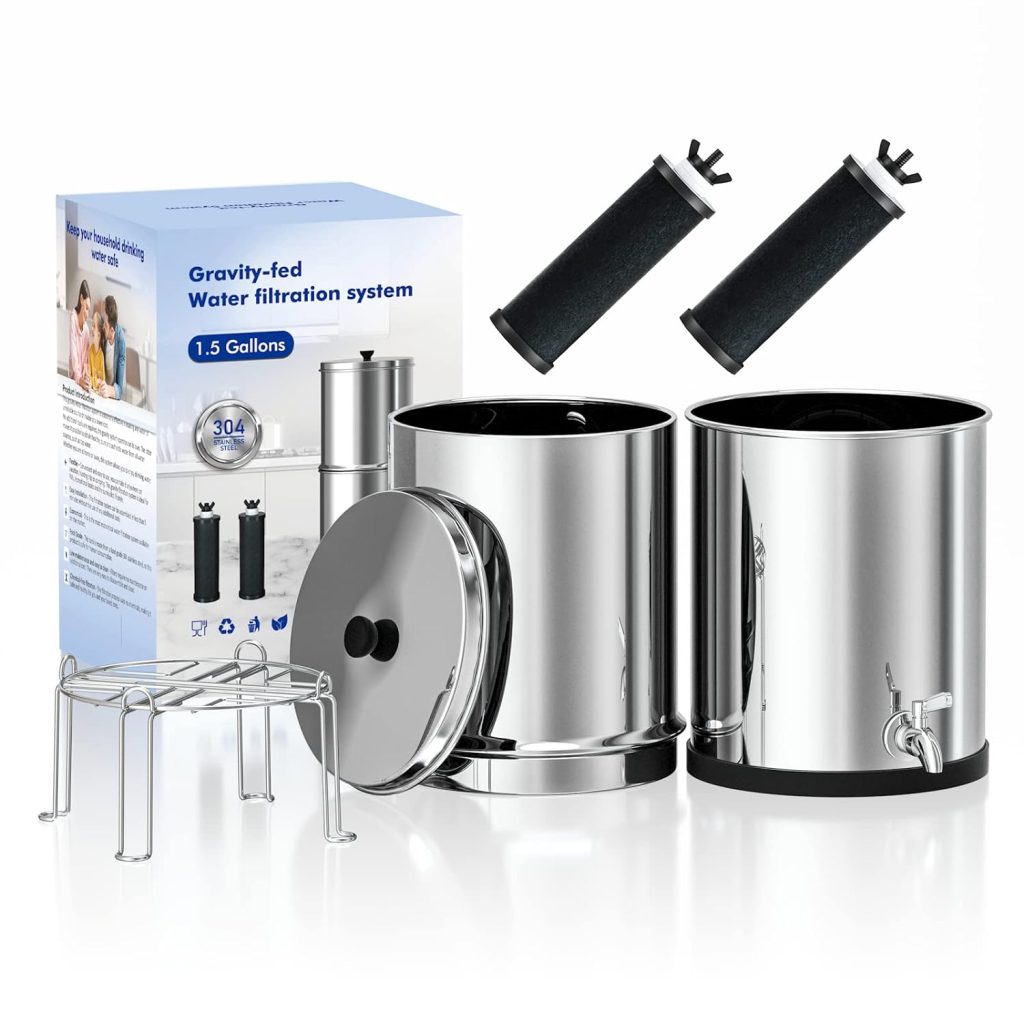 Purewell 1.5G Stainless-Steel Filter System with 4 Filters and Stand,8-Stage Gravity Water Filter System with Embedded Visual Water Level - Ideal for Kitchen, Reduce Fluoride and Chlorine Purewell 1.5G Stainless-Steel Filter System with 4 Filters and Stand,8-Stage Gravity Water Filter System with Embedded Visual Water Level - Ideal for Kitchen, Reduce Fluoride and Chlorine