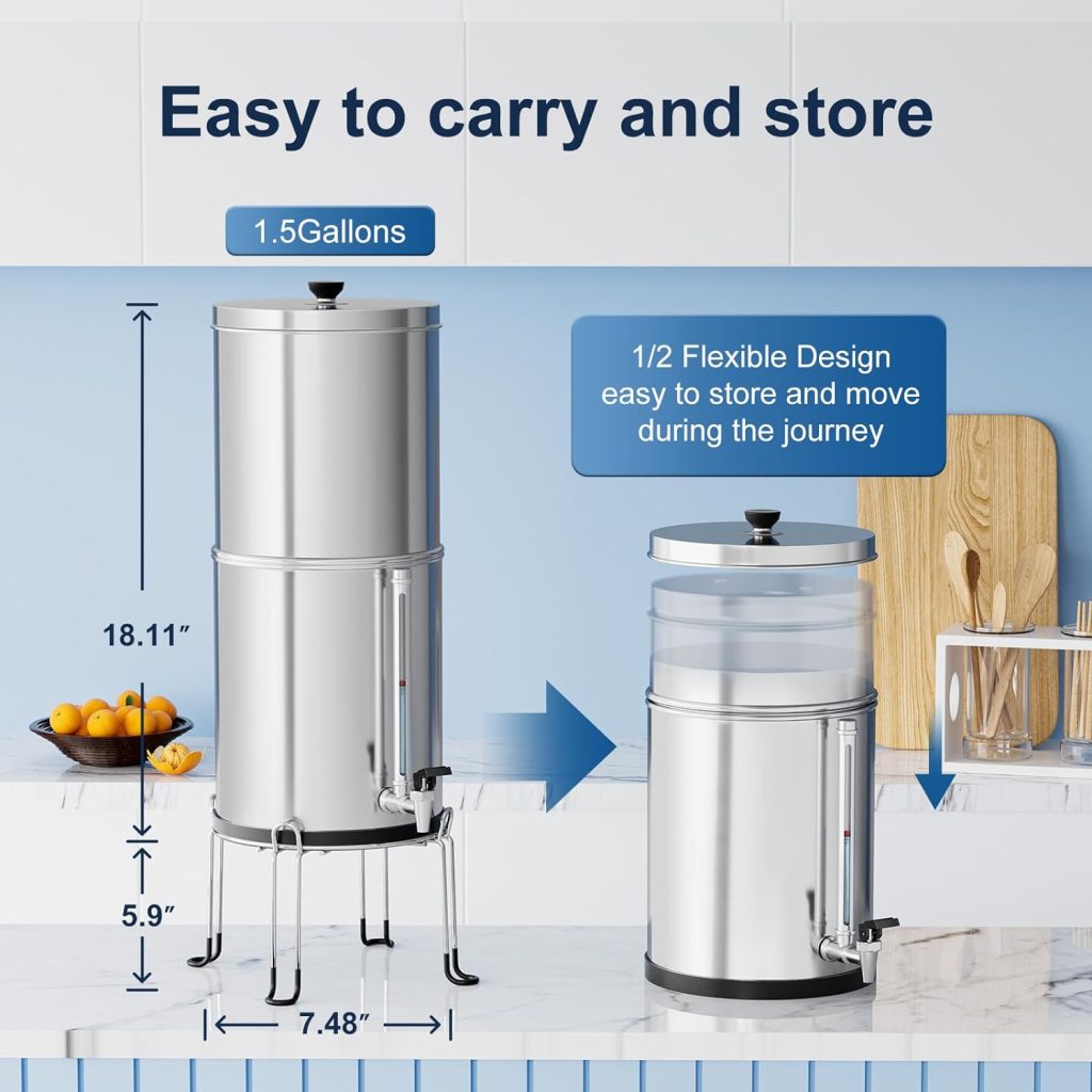 Purewell 1.5G Stainless-Steel Filter System with 4 Filters and Stand,8-Stage Gravity Water Filter System with Embedded Visual Water Level - Ideal for Kitchen, Reduce Fluoride and Chlorine Purewell 1.5G Stainless-Steel Filter System with 4 Filters and Stand,8-Stage Gravity Water Filter System with Embedded Visual Water Level - Ideal for Kitchen, Reduce Fluoride and Chlorine