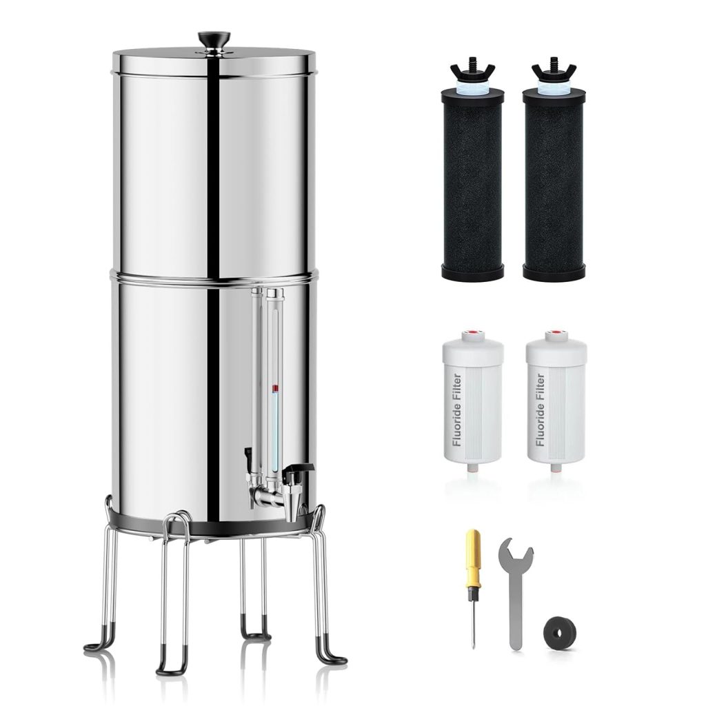 Purewell 9-Stage 0.01μm Ultra-Filtration Gravity Water Filter System with 4 Filters, Metal Water Level Spigot and Stand, 304 Stainless Steel Material, Reduce Fluoride, TDS Chlorine, 2.25G, PW-OB-FT Purewell 9-Stage 0.01μm Ultra-Filtration Gravity Water Filter System with 4 Filters, Metal Water Level Spigot and Stand, 304 Stainless Steel Material, Reduce Fluoride, TDS Chlorine, 2.25G, PW-OB-FT