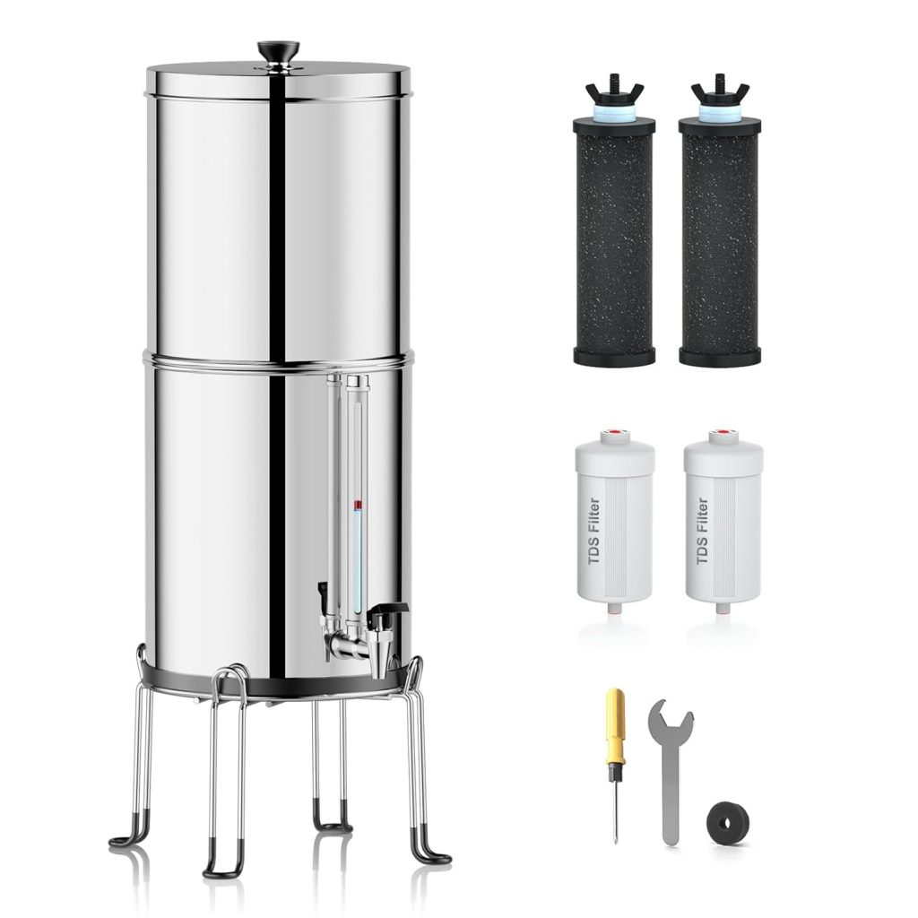 Purewell 9-Stage 0.01μm Ultra-Filtration Gravity Water Filter System with 4 Filters, Metal Water Level Spigot and Stand, 304 Stainless Steel Material, Reduce Fluoride, TDS Chlorine, 2.25G, PW-OB-FT Purewell 9-Stage 0.01μm Ultra-Filtration Gravity Water Filter System with 4 Filters, Metal Water Level Spigot and Stand, 304 Stainless Steel Material, Reduce Fluoride, TDS Chlorine, 2.25G, PW-OB-FT
