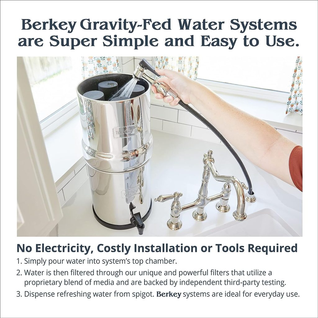 Royal Berkey Gravity-Fed Water Filter System 3.25 Gallon with 2 Black Berkey Elements, 2 Berkey PF-2 Fluoride and Arsenic Reduction Elements Royal Berkey Gravity-Fed Water Filter System 3.25 Gallon with 2 Black Berkey Elements, 2 Berkey PF-2 Fluoride and Arsenic Reduction Elements