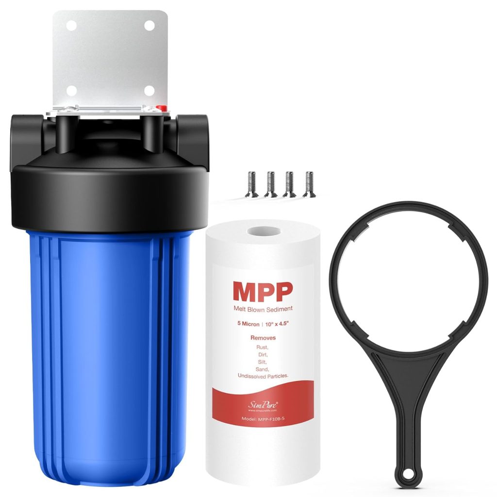 SimPure Whole House Water Filter System, 3-Stage Clear Home Water Filtration with Sediment Carbon and GAC Filters, Reduce Odor, Chlorine, Taste, Iron, Lead, 1 NPT Brass Port, BPA Free (DB20P-3) SimPure Whole House Water Filter System, 3-Stage Clear Home Water Filtration with Sediment Carbon and GAC Filters, Reduce Odor, Chlorine, Taste, Iron, Lead, 1 NPT Brass Port, BPA Free (DB20P-3)