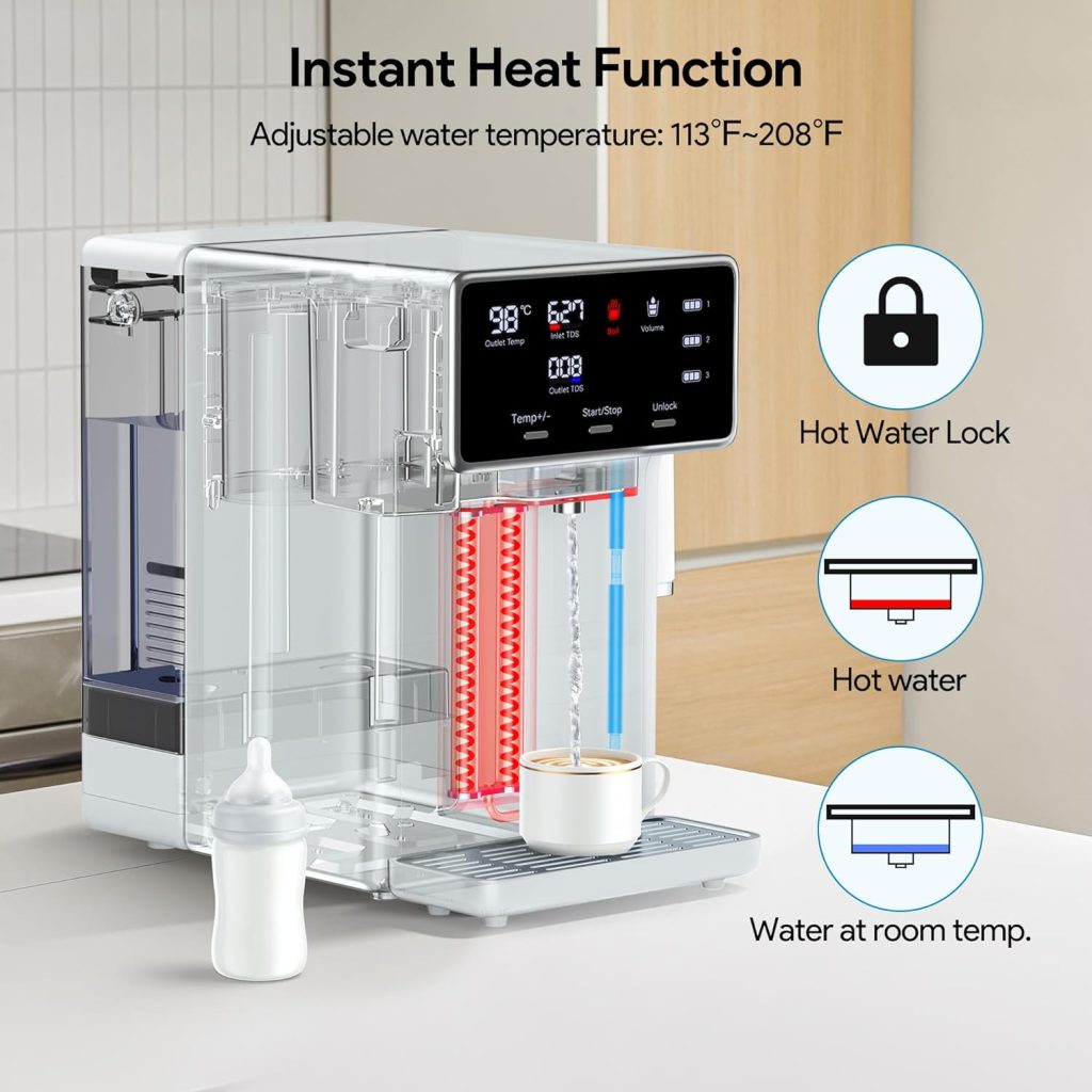 Thereye Countertop Water Filter Reverse Osmosis System, 7 Stage Purification, Instant Heating Portable RO Filtration, BPA Free Water Purifier 2:1 Pure to Drain for Home RV (No Installation Needed) Thereye Countertop Water Filter Reverse Osmosis System, 7 Stage Purification, Instant Heating Portable RO Filtration, BPA Free Water Purifier 2:1 Pure to Drain for Home RV (No Installation Needed)