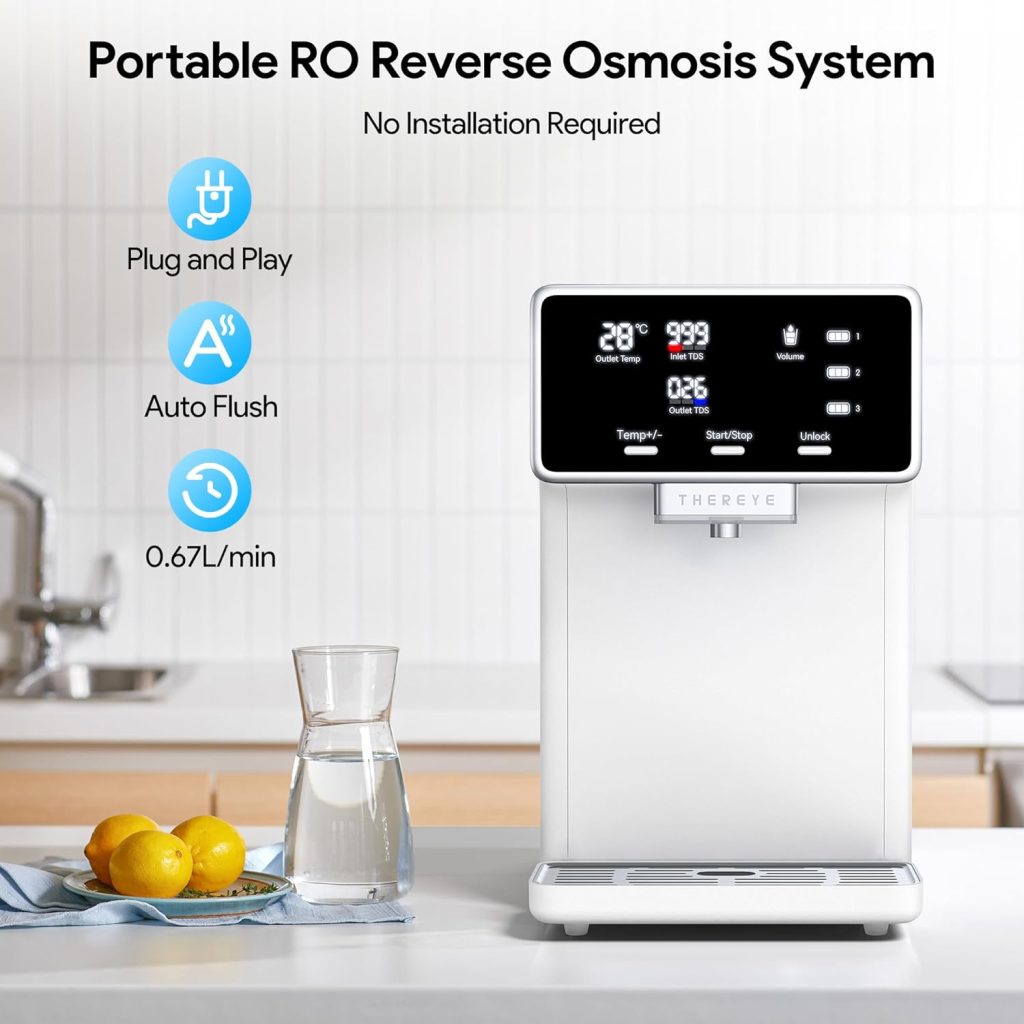 Thereye Countertop Water Filter Reverse Osmosis System, 7 Stage Purification, Instant Heating Portable RO Filtration, BPA Free Water Purifier 2:1 Pure to Drain for Home RV (No Installation Needed) Thereye Countertop Water Filter Reverse Osmosis System, 7 Stage Purification, Instant Heating Portable RO Filtration, BPA Free Water Purifier 2:1 Pure to Drain for Home RV (No Installation Needed)