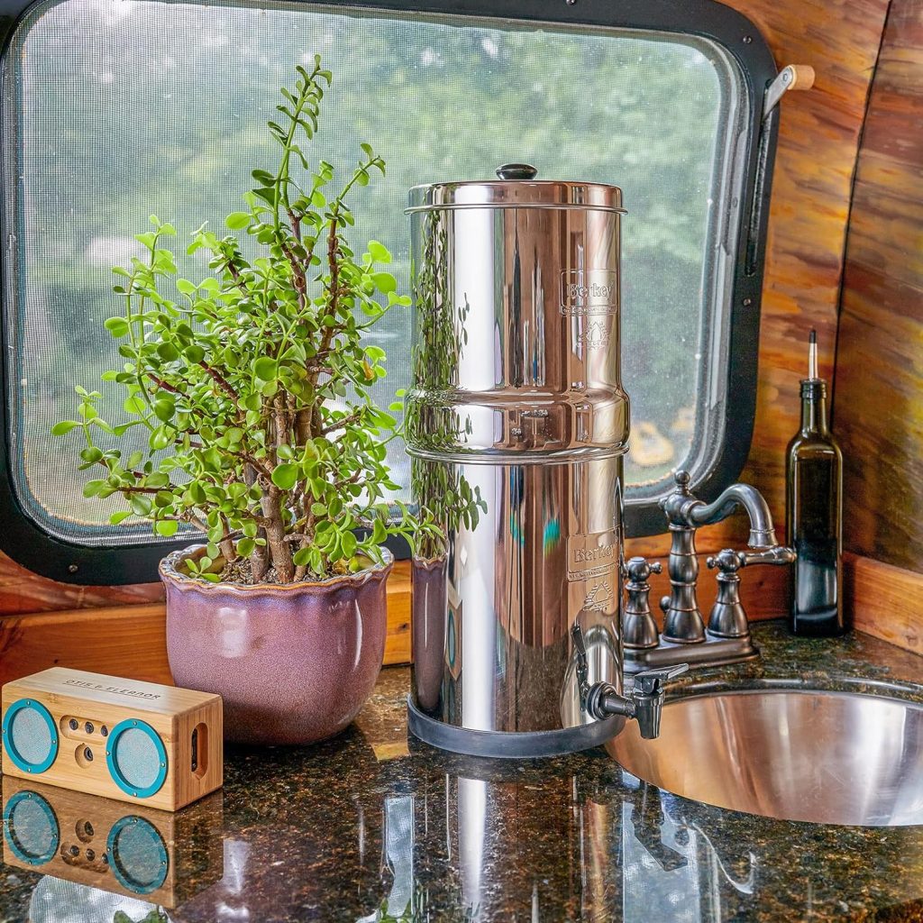 Travel Berkey Gravity-Fed Water Filter with 2 Black Berkey Elements + 2 Berkey PF-2 Fluoride and Arsenic Reduction Elements—Use at Home or Outdoors Travel Berkey Gravity-Fed Water Filter with 2 Black Berkey Elements + 2 Berkey PF-2 Fluoride and Arsenic Reduction Elements—Use at Home or Outdoors