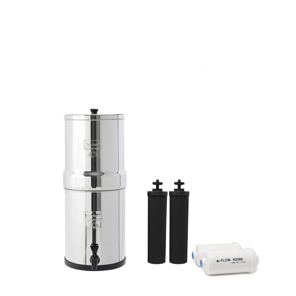 Travel Berkey Gravity-Fed Water Filter with 2 Black Berkey Elements + 2 Berkey PF-2 Fluoride and Arsenic Reduction Elements—Use at Home or Outdoors Travel Berkey Gravity-Fed Water Filter with 2 Black Berkey Elements + 2 Berkey PF-2 Fluoride and Arsenic Reduction Elements—Use at Home or Outdoors
