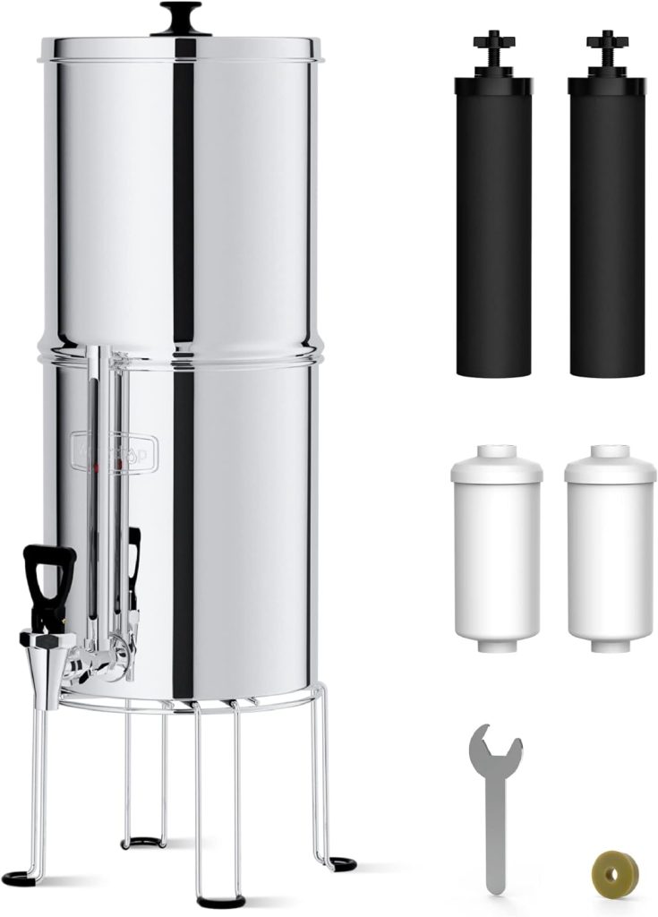 Waterdrop Gravity-fed Water Filter System, NSF/ANSI 42372 Standard, 2.25G Stainless-Steel System with 4 Filters, Metal Water Level Spigot and Stand, Reduces Chlorine-King Tank Series, WD-TK-FS