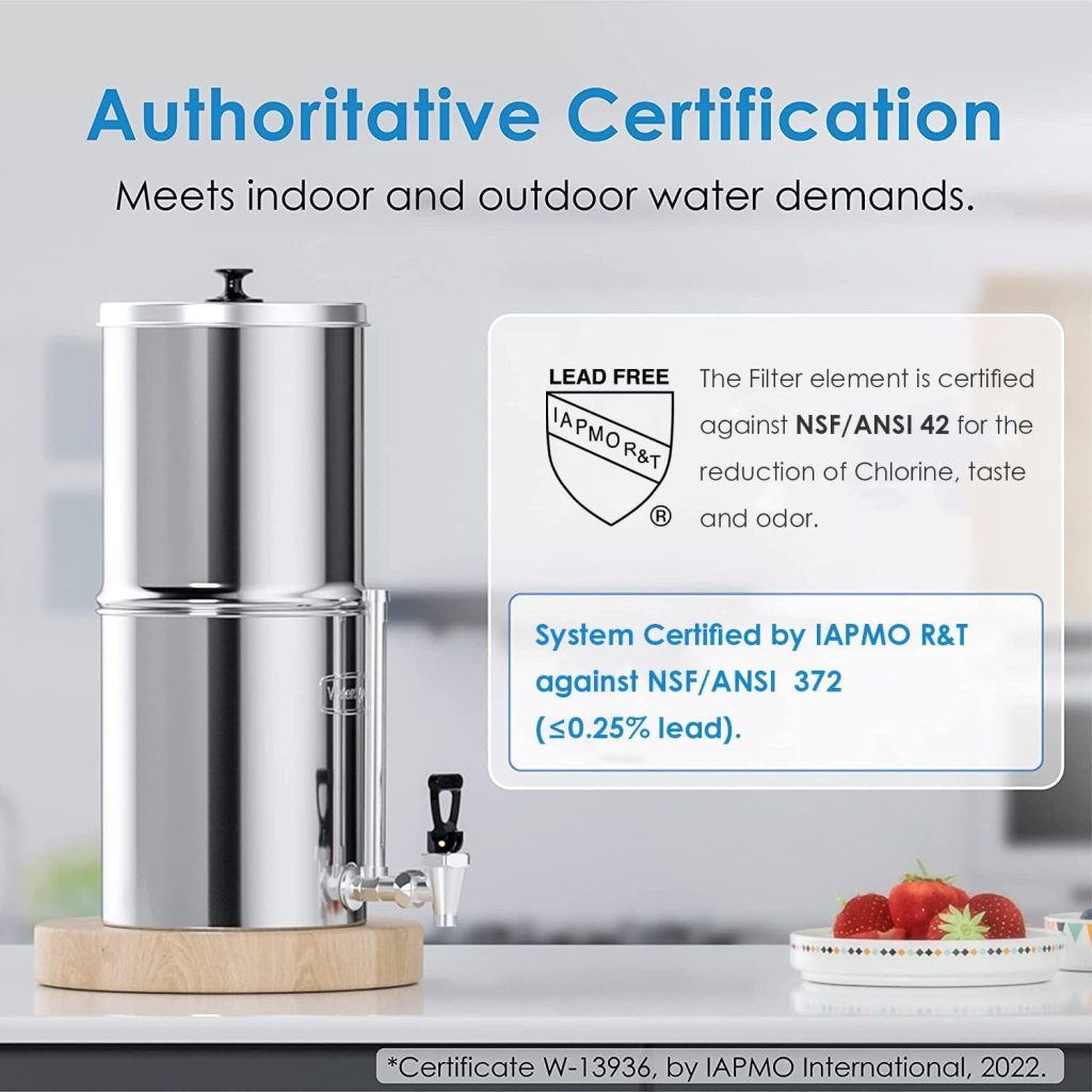 Waterdrop Gravity-fed Water Filter System, NSF/ANSI 42372 Standard, 2.25G Stainless-Steel System with 4 Filters, Metal Water Level Spigot and Stand, Reduces Chlorine-King Tank Series, WD-TK-FS