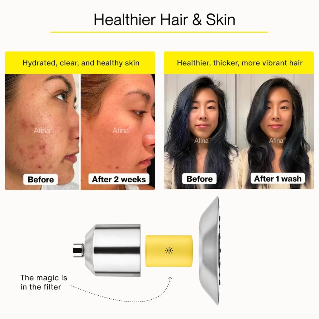 Afina Filtered Shower Head, Filter for Hard Water | Improves Skin  Hair by Reducing Chlorine  Heavy Metals from Hard Water | High Pressure Shower Filter Head for Hard Water (Chrome)