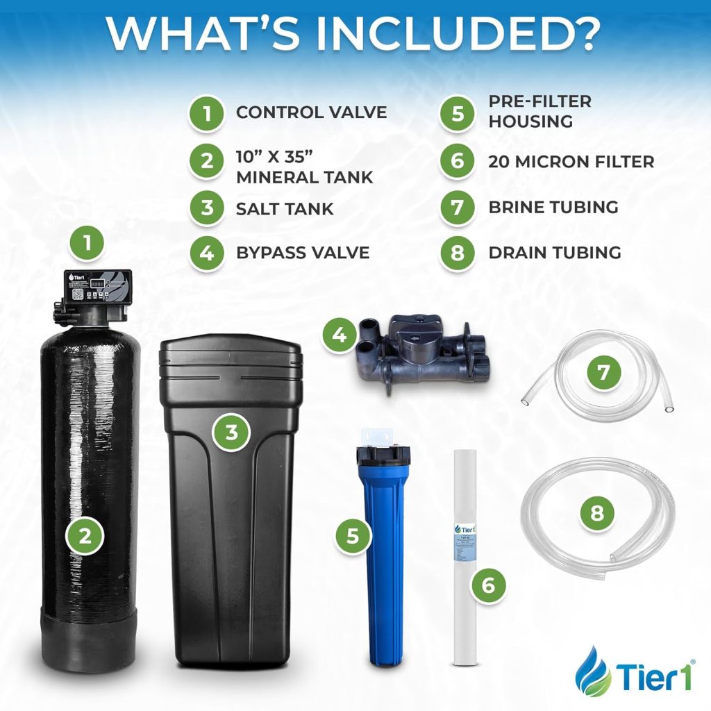 Tier1 Whole House Water Softener System Compact 32,000 Grain High Efficiency with Sediment Pre-Filter | Pre-Filled Mineral Tank with 1 Cubic Foot of Cation Resin | Home Water Filtration System Tier1 Whole House Water Softener System Compact 32,000 Grain High Efficiency with Sediment Pre-Filter | Pre-Filled Mineral Tank with 1 Cubic Foot of Cation Resin | Home Water Filtration System