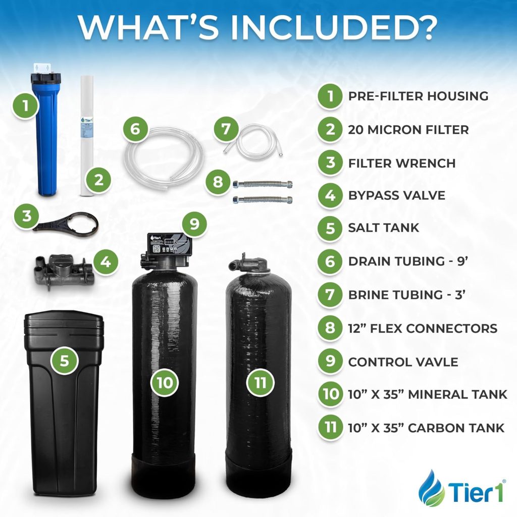 Tier1 Whole House Water Softener System Compact 32,000 Grain High Efficiency with Sediment Pre-Filter | Pre-Filled Mineral Tank with 1 Cubic Foot of Cation Resin | Home Water Filtration System Tier1 Whole House Water Softener System Compact 32,000 Grain High Efficiency with Sediment Pre-Filter | Pre-Filled Mineral Tank with 1 Cubic Foot of Cation Resin | Home Water Filtration System
