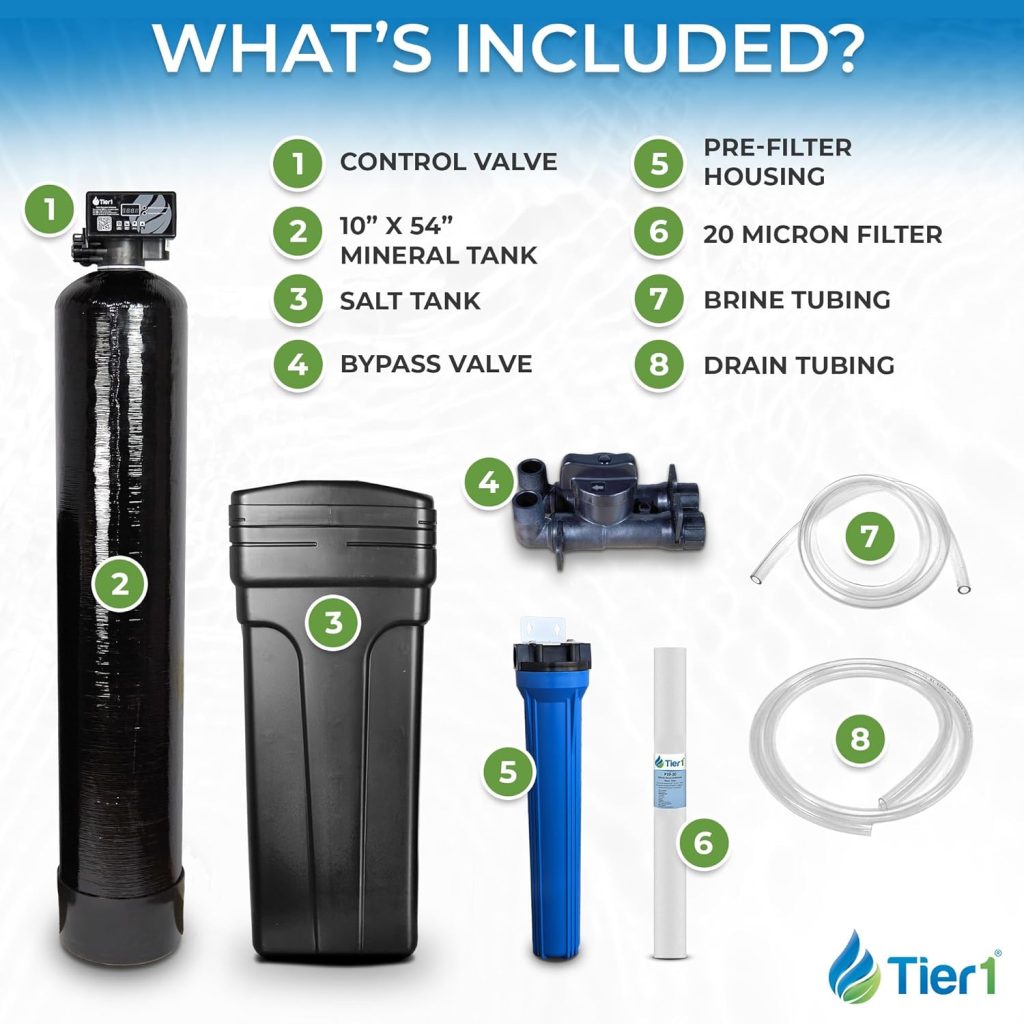 Tier1 Whole House Water Softener System Compact 32,000 Grain High Efficiency with Sediment Pre-Filter | Pre-Filled Mineral Tank with 1 Cubic Foot of Cation Resin | Home Water Filtration System Tier1 Whole House Water Softener System Compact 32,000 Grain High Efficiency with Sediment Pre-Filter | Pre-Filled Mineral Tank with 1 Cubic Foot of Cation Resin | Home Water Filtration System
