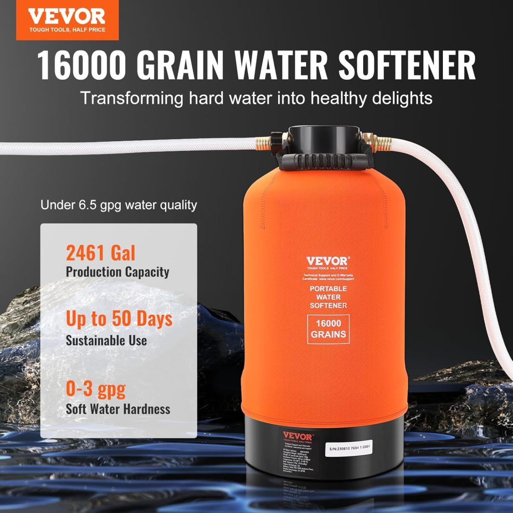 VEVOR RV Water Softener, 16,000 Grain Portable Water Softener, with 3/4 Brass Fittings and 42 Hose, Soften Hard Water Filter System for RVs, Trailers, Boats, Mobile Car Washing, Pressure Washing VEVOR RV Water Softener, 16,000 Grain Portable Water Softener, with 3/4 Brass Fittings and 42 Hose, Soften Hard Water Filter System for RVs, Trailers, Boats, Mobile Car Washing, Pressure Washing