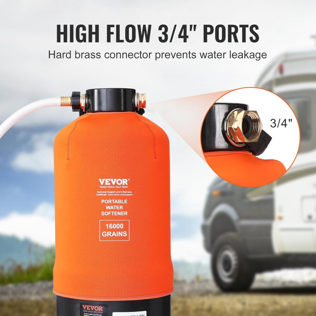 VEVOR RV Water Softener, 16,000 Grain Portable Water Softener, with 3/4 Brass Fittings and 42 Hose, Soften Hard Water Filter System for RVs, Trailers, Boats, Mobile Car Washing, Pressure Washing VEVOR RV Water Softener, 16,000 Grain Portable Water Softener, with 3/4 Brass Fittings and 42 Hose, Soften Hard Water Filter System for RVs, Trailers, Boats, Mobile Car Washing, Pressure Washing